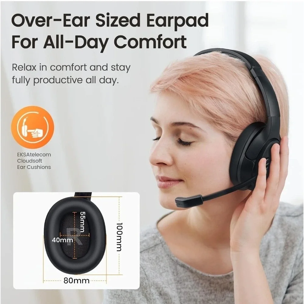 Headset with Mic for Work, Bluetooth 5.0 Headset with AI-Powered Noise Cancel
